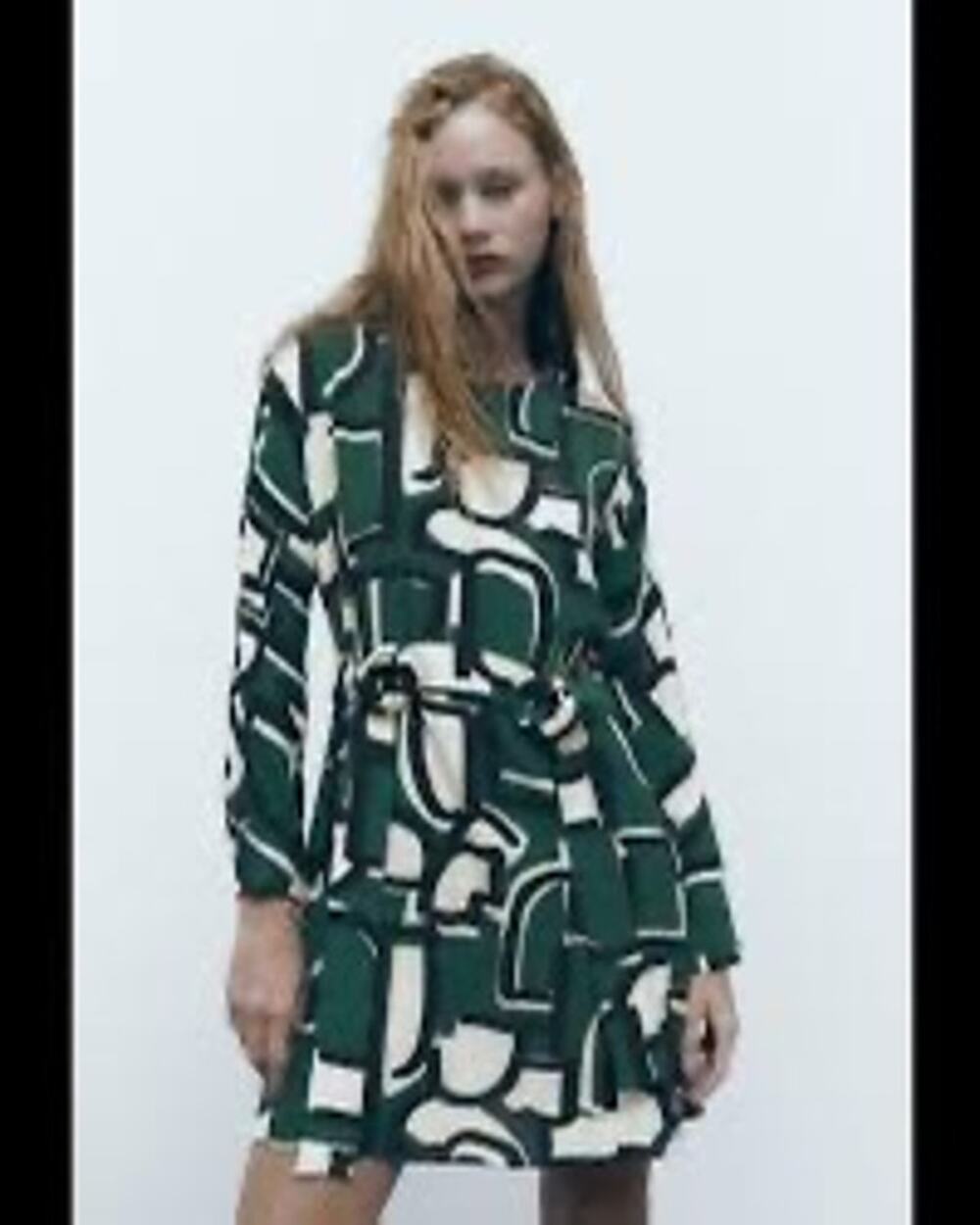 Zara Green Printed Side Belted Flare Dress Size XS